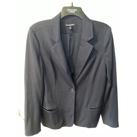 41 Hawthorn Jacket Womens L Blue Ponte Blazer Knit Single Button Contrast Cuff - Picture 9 of 9